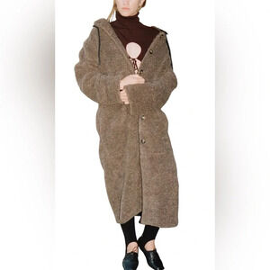 Thakoon Brown Hooded Shearling Coat Long Teddy Jacket Size M NWT